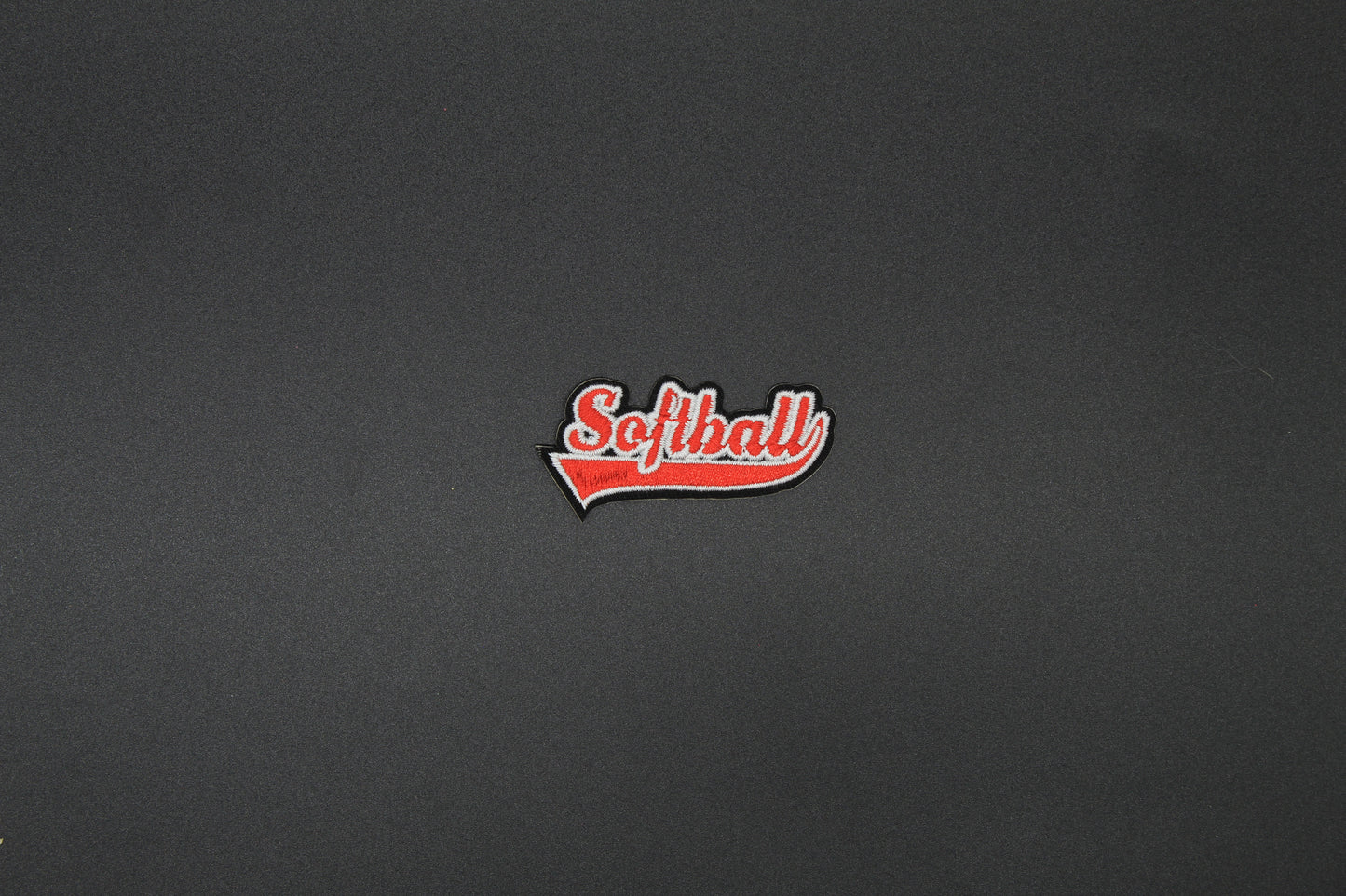 Softball Script Embroidered Patch | Red Softball Iron-On Patch for Jerseys, Bags & Team Gear