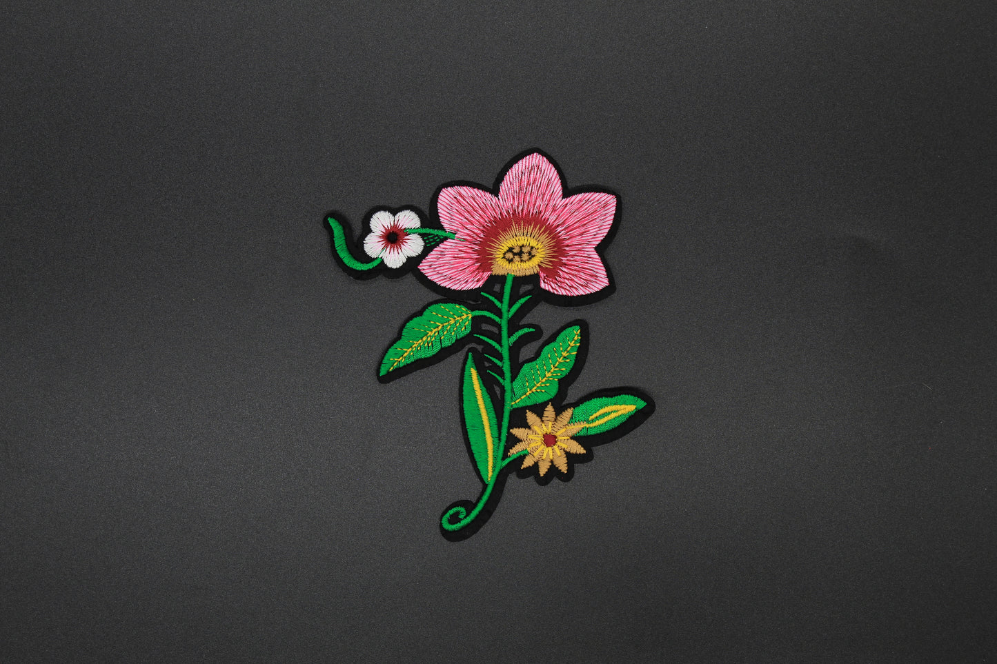 Pink Wildflower Embroidered Iron-On Patch