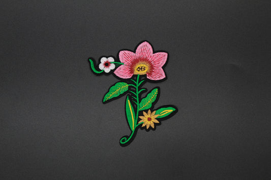 Pink Wildflower Embroidered Iron-On Patch