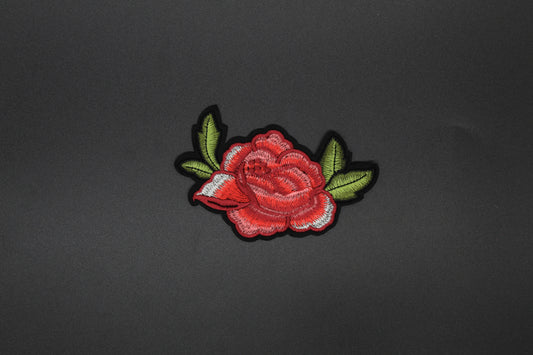 Red Rose Bloom Embroidered Iron-On Patch
