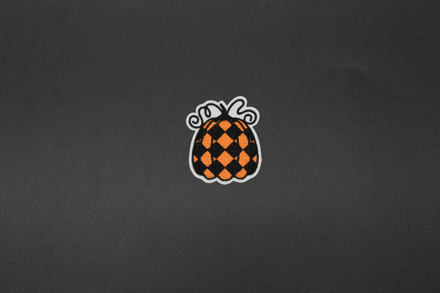 Black and Orange Harlequin Pumpkin Iron-On Embroidered Patch