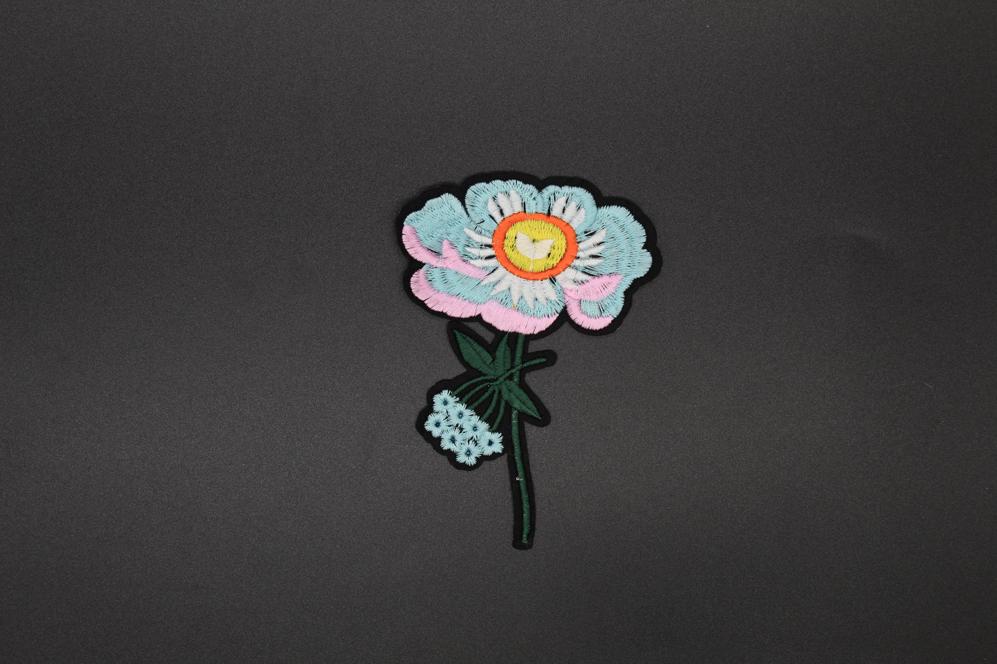 Pastel Blue Floral Embroidered Iron-On Patch