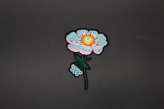 Pastel Blue Floral Embroidered Iron-On Patch