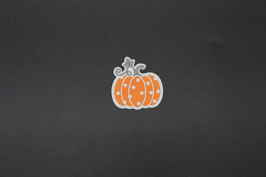 Orange Pumpkin Patch with White Stars Embroidered Iron-On Appliqué