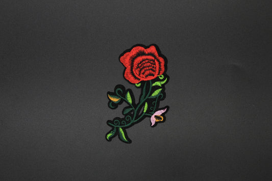 Vintage Red Floral Embroidered Iron-On Patch
