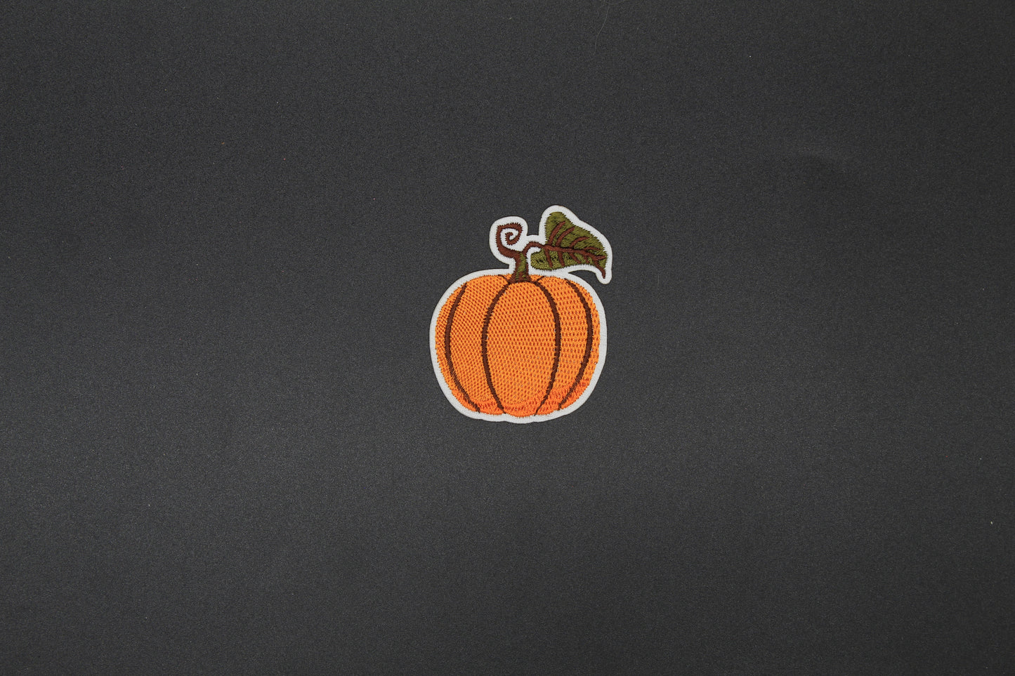 Rustic Orange Pumpkin Embroidered Iron-On Patch with Autumn Leaf
