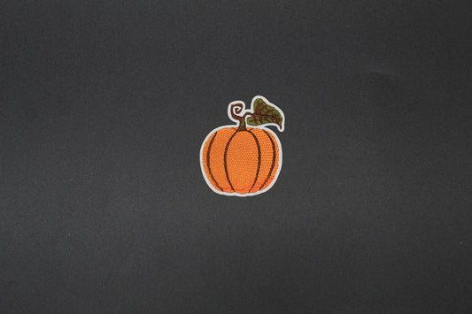 Rustic Orange Pumpkin Embroidered Iron-On Patch with Autumn Leaf