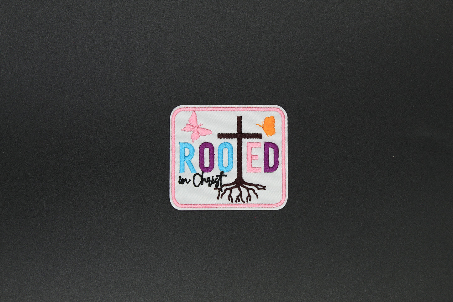 “Rooted in Christ” Embroidered Christian Iron-On Patch