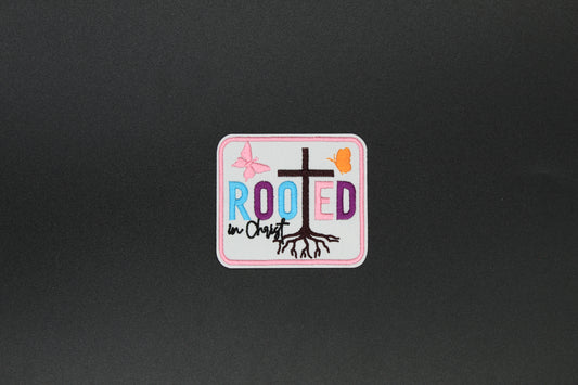 “Rooted in Christ” Embroidered Christian Iron-On Patch