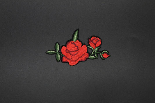 Red Rose Garland Embroidered Iron-On Patch