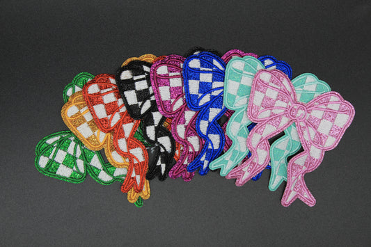 Glitter Checkered Bow Embroidered Iron-On Patch