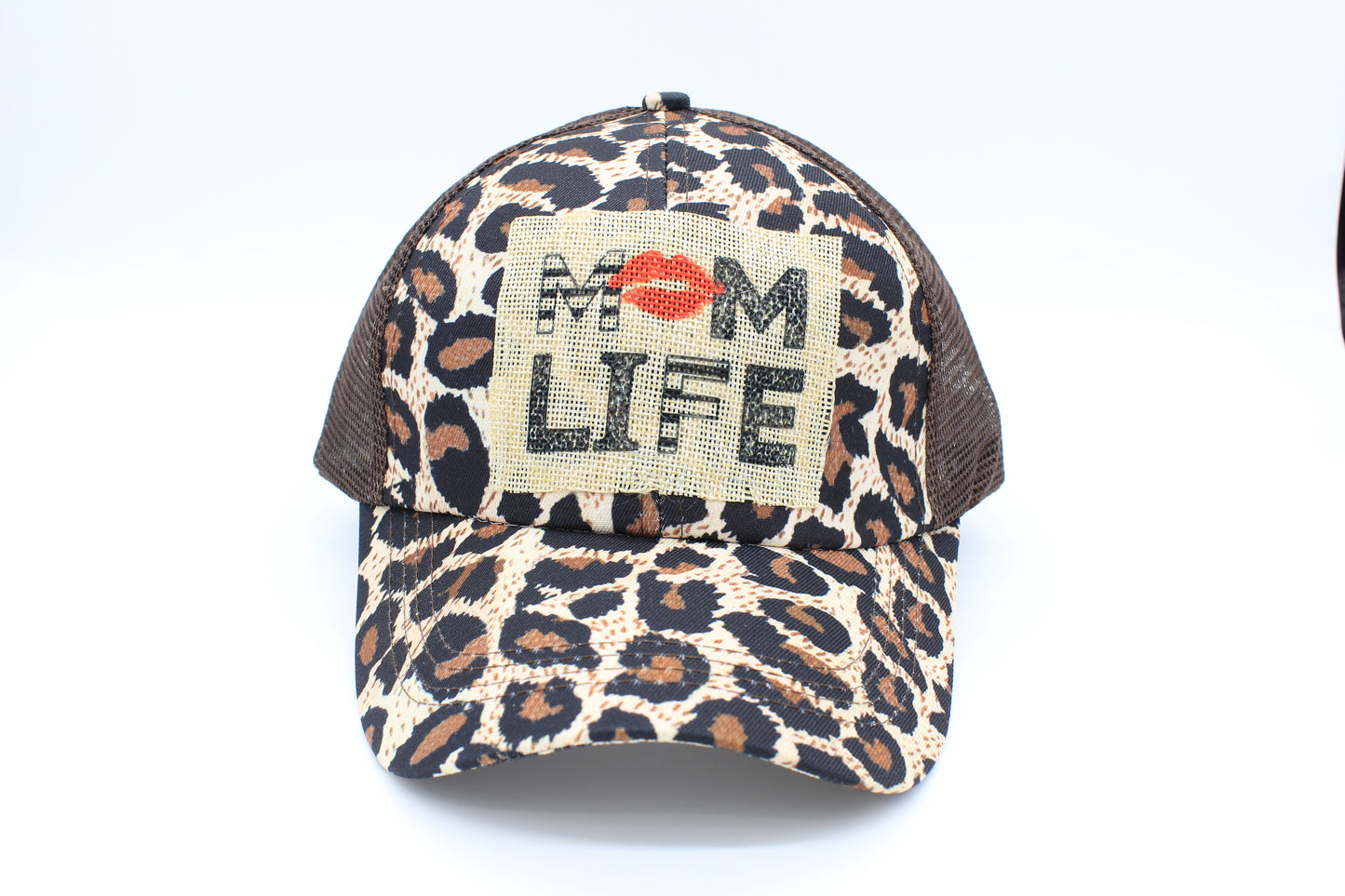 Mom Life Leopard Criss-Cross Ponytail Hat