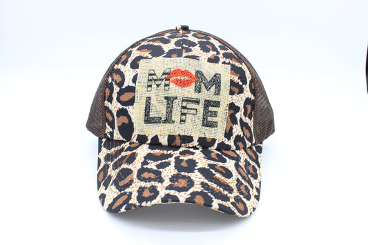 Mom Life Leopard Criss-Cross Ponytail Hat