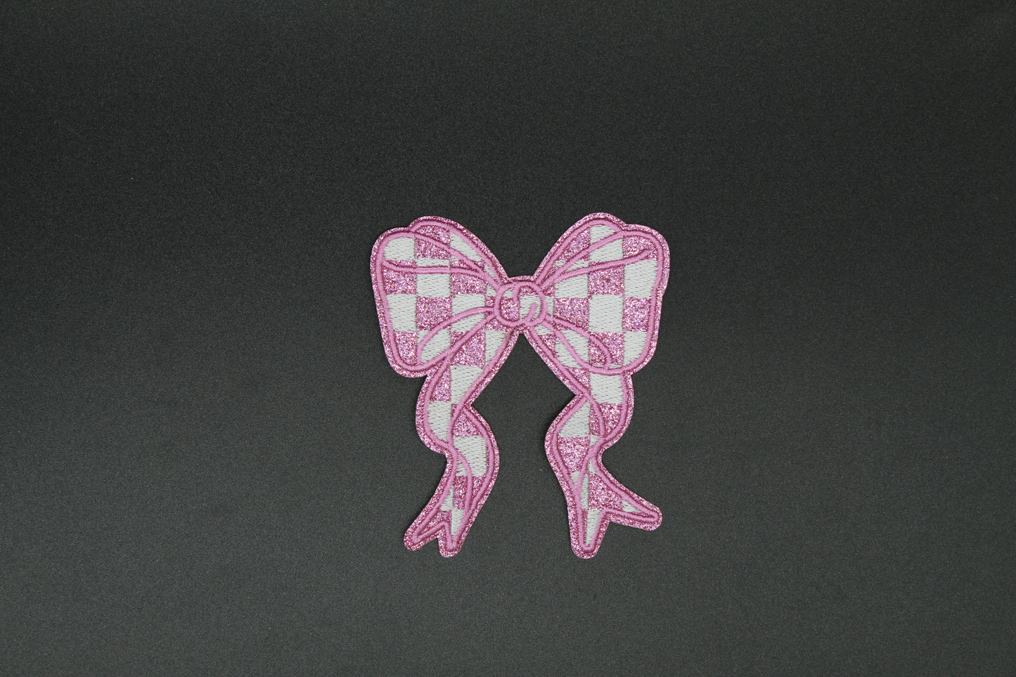 Glitter Checkered Bow Embroidered Iron-On Patch