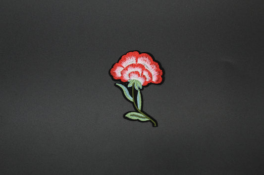 Red & White Carnation Embroidered Iron-On Patch