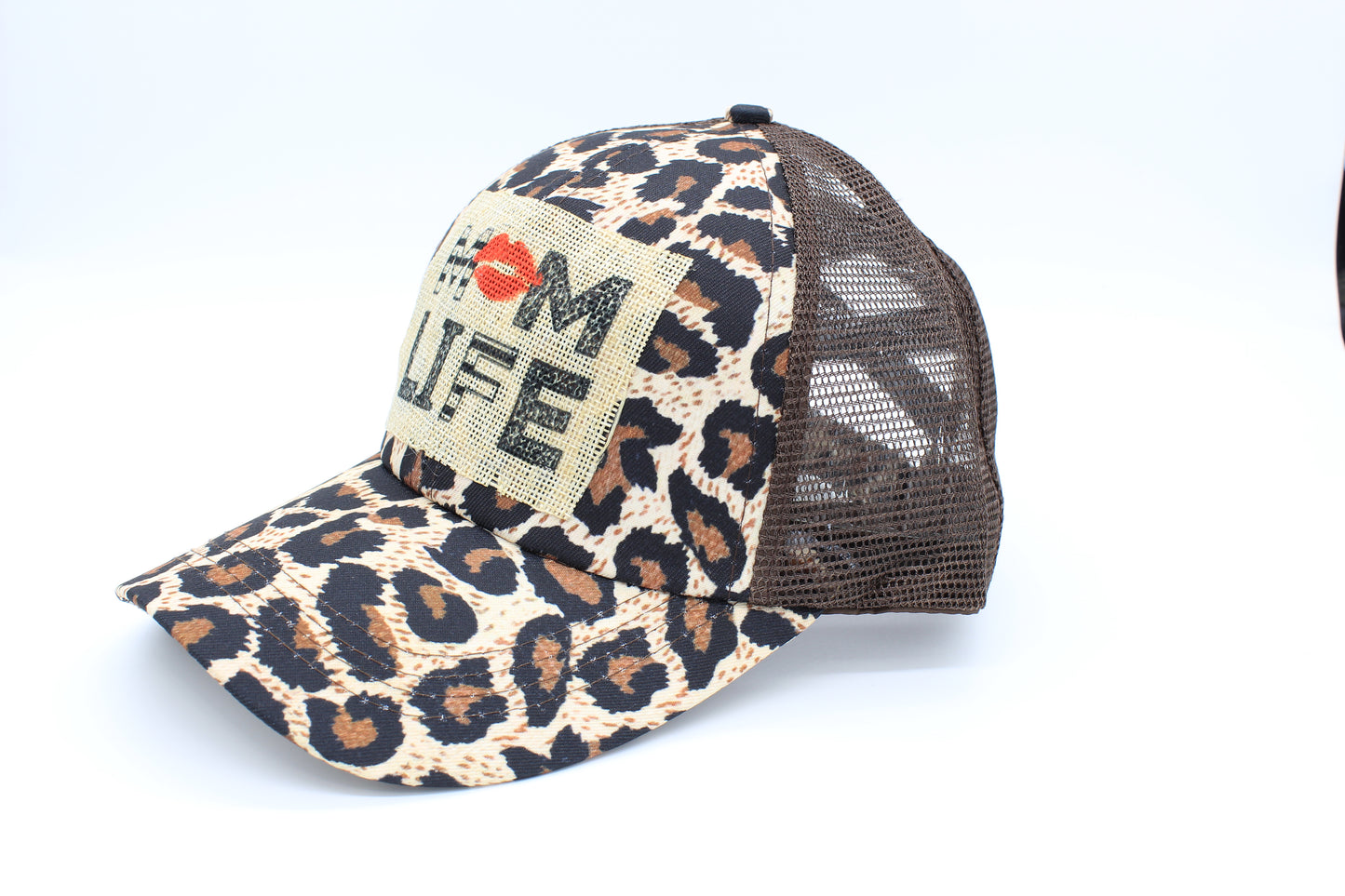 Mom Life Leopard Criss-Cross Ponytail Hat