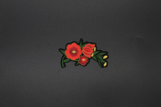 Red Wildflower Embroidered Iron-On Patch
