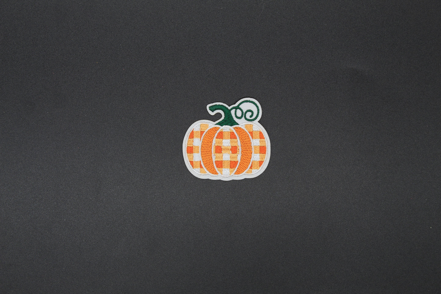 Orange Buffalo Check Pumpkin Embroidered Iron-On Patch – Fall Plaid Appliqué