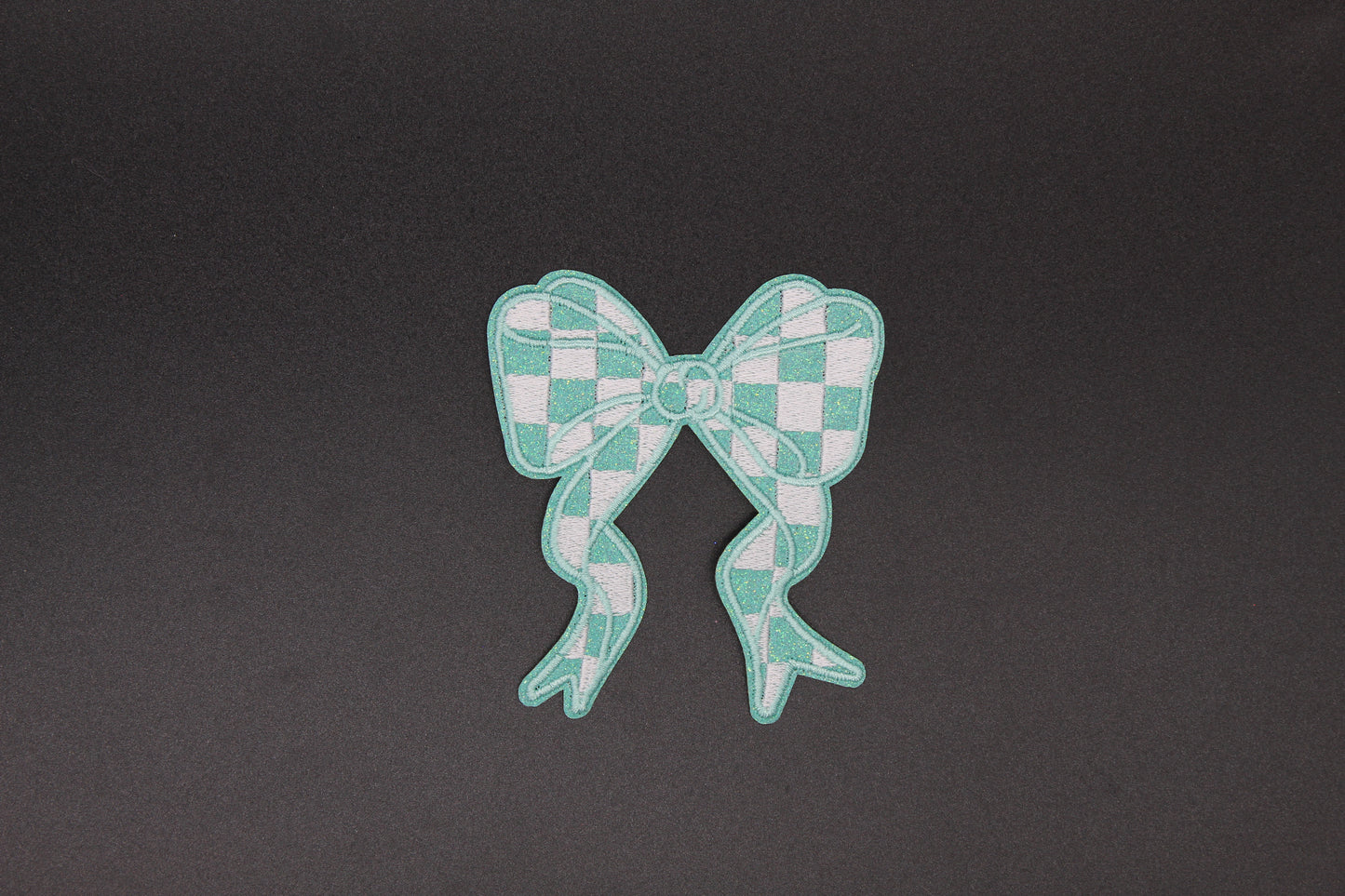 Glitter Checkered Bow Embroidered Iron-On Patch