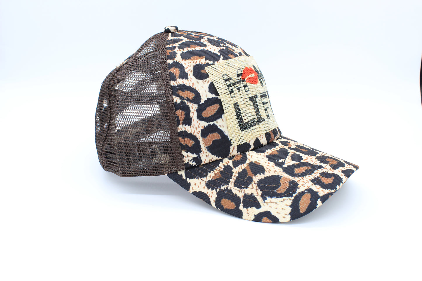 Mom Life Leopard Criss-Cross Ponytail Hat