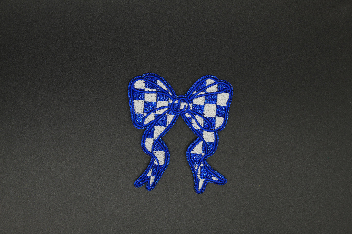 Glitter Checkered Bow Embroidered Iron-On Patch