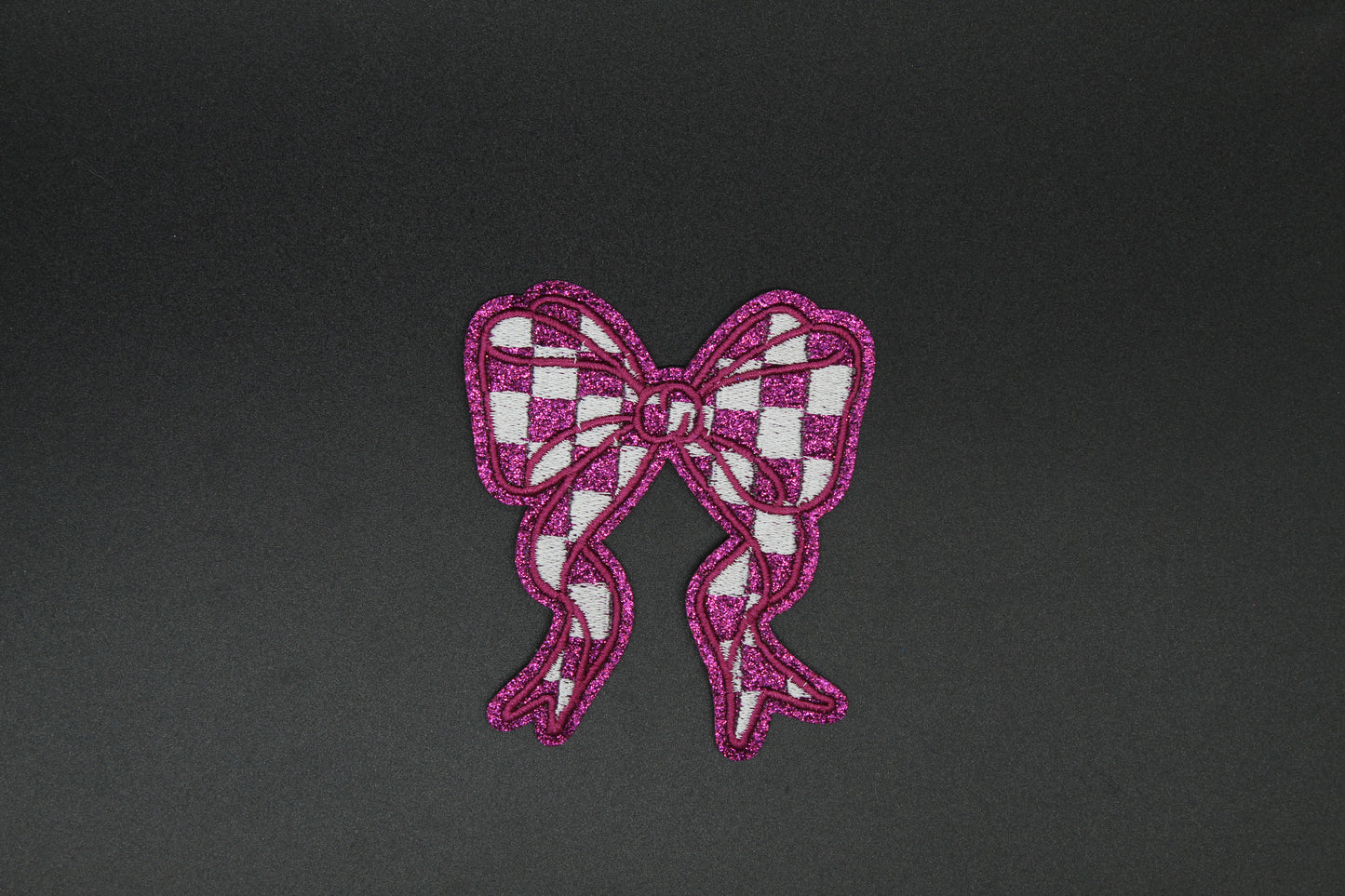 Glitter Checkered Bow Embroidered Iron-On Patch