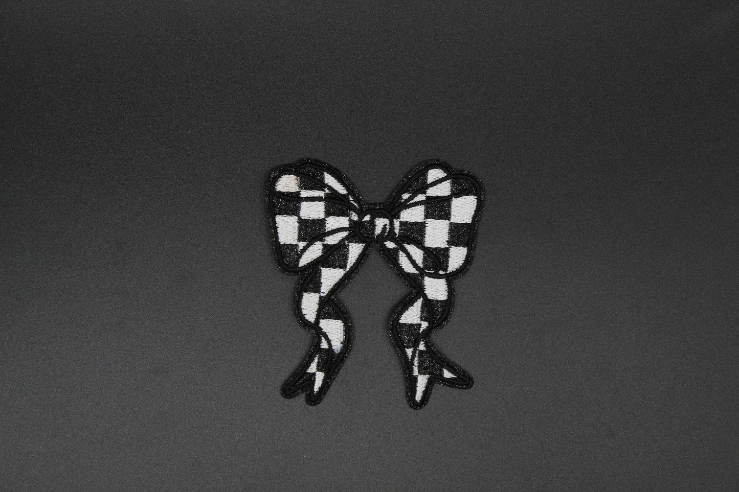 Glitter Checkered Bow Embroidered Iron-On Patch