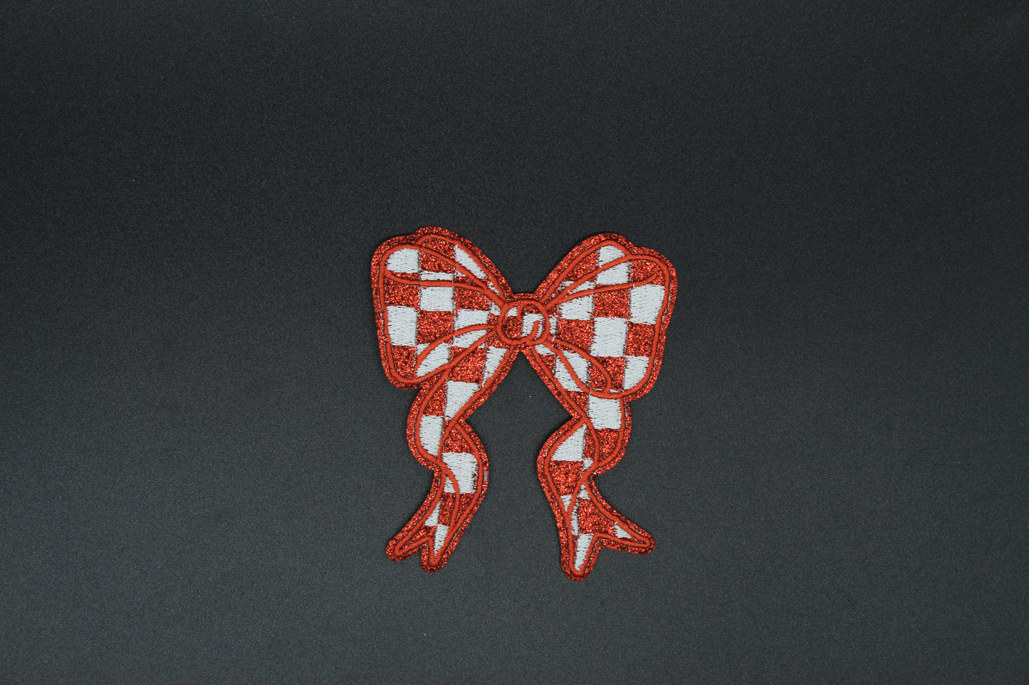 Glitter Checkered Bow Embroidered Iron-On Patch