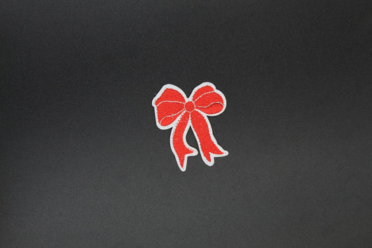 Classic Red Ribbon Bow Iron-On Patch