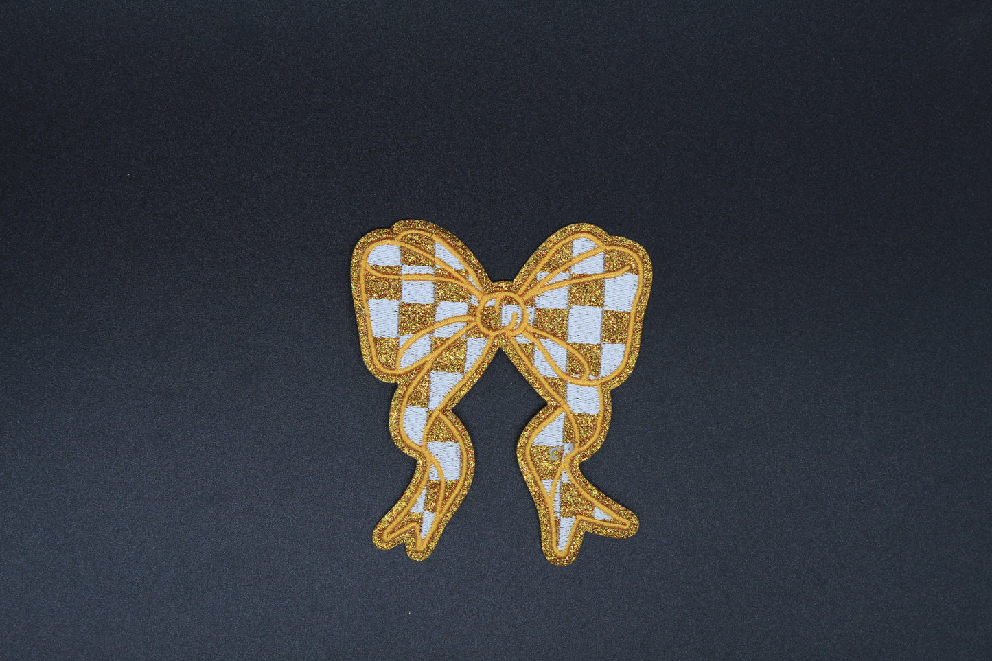 Glitter Checkered Bow Embroidered Iron-On Patch