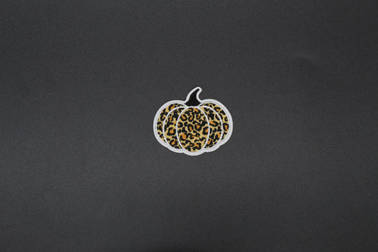 Leopard Print Pumpkin Embroidered Iron-On Patch – Trendy Fall Cheetah Pumpkin Appliqué