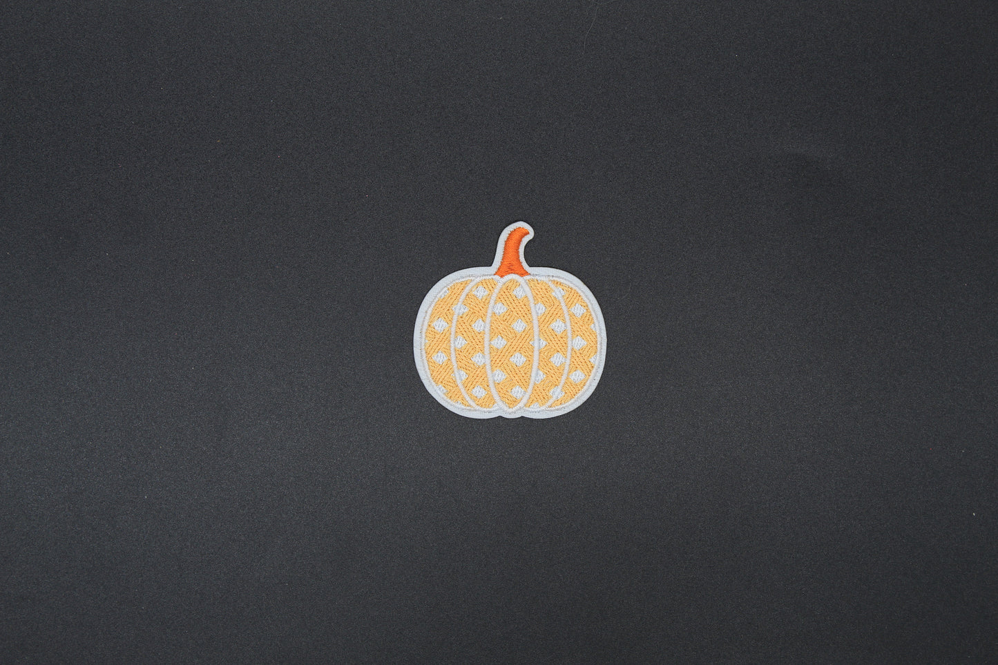 Cream Diamond Pattern Pumpkin Embroidered Iron-On Patch – Neutral Fall Autumn Appliqué