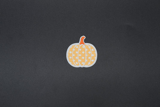 Cream Diamond Pattern Pumpkin Embroidered Iron-On Patch – Neutral Fall Autumn Appliqué
