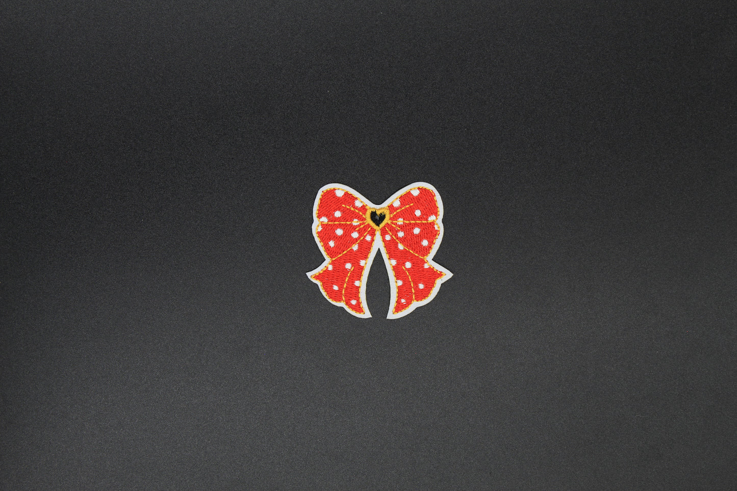 Red Polka Dot Heart Bow Iron-On Patch
