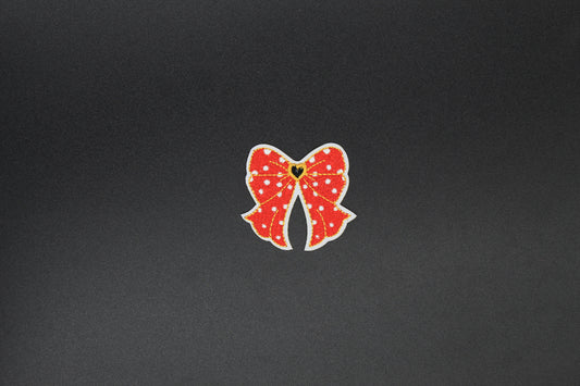 Red Polka Dot Heart Bow Iron-On Patch
