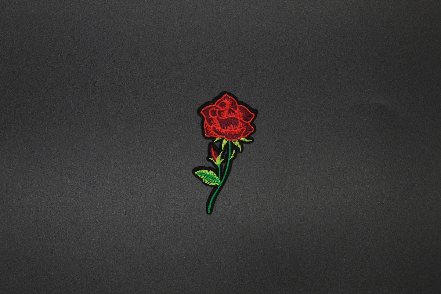 Long Stem Red Rose Embroidered Iron-On Patch