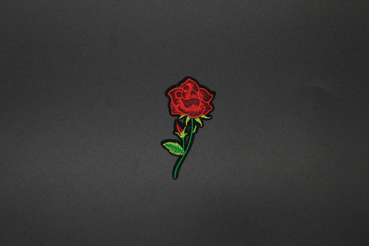 Long Stem Red Rose Embroidered Iron-On Patch