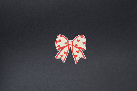 Cream Heart Print Bow Iron-On Patch