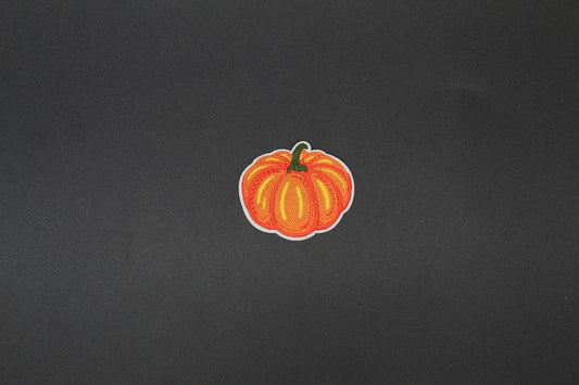 Rustic Orange Sketch Pumpkin Embroidered Iron-On Patch – Vintage Fall Autumn Appliqué