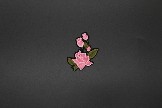 Soft Pink Rose Embroidered Iron-On Patch