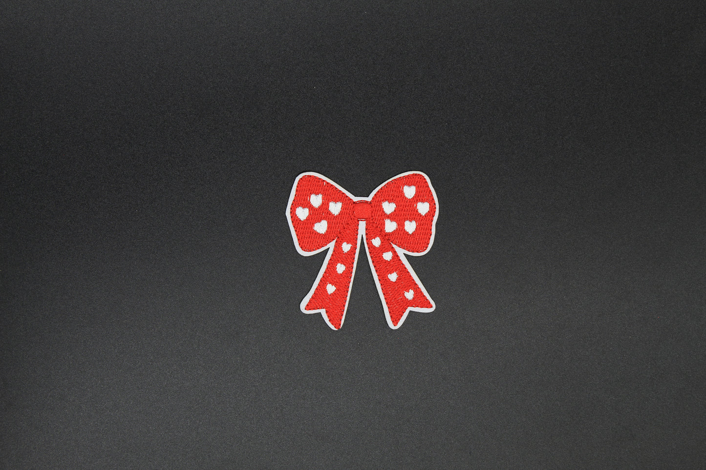 Red Heart Print Bow Iron-On Patch