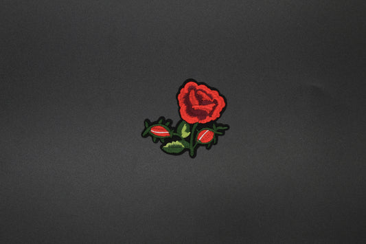 Red Rose Bud Embroidered Iron-On Patch
