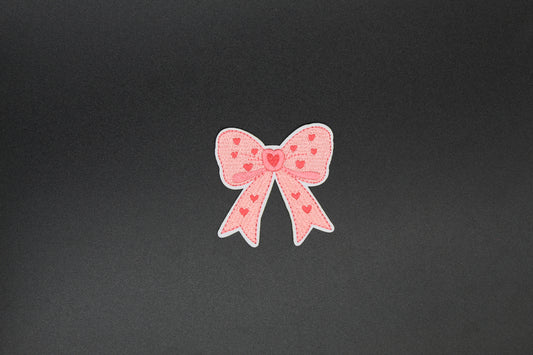 Pink Heart Bow Iron-On Patch