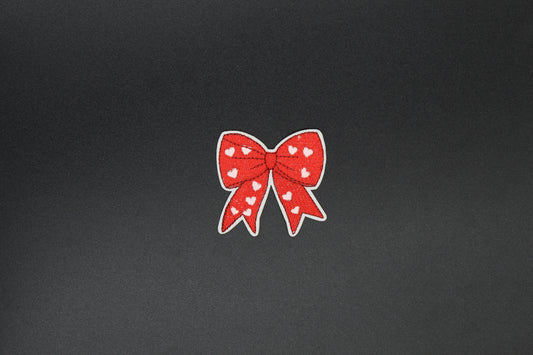 Red Heart Bow Iron-On Patch