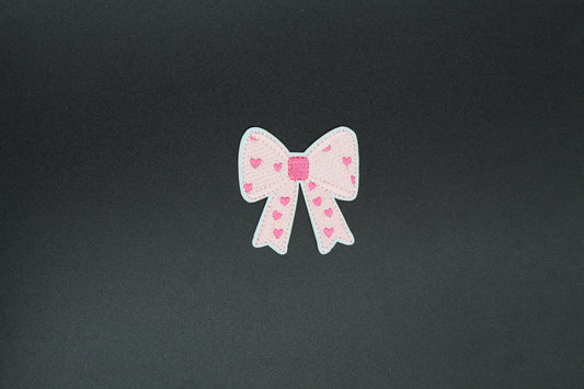 Pink Heart Bow Iron-On Patch
