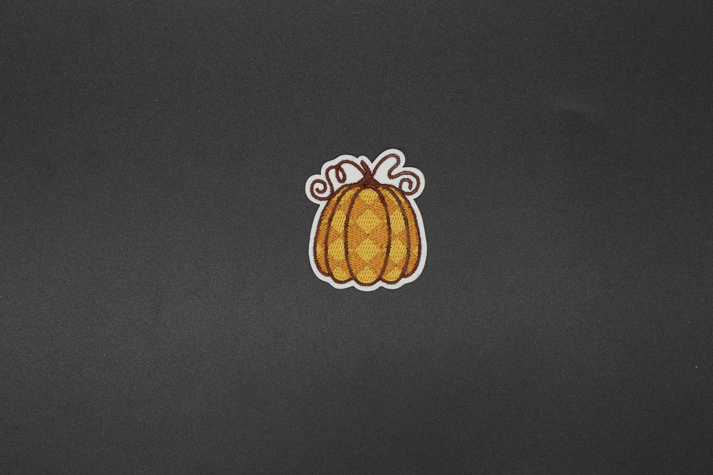 Rustic Argyle Pumpkin Embroidered Iron-On Patch – Vintage Fall Pumpkin Appliqué