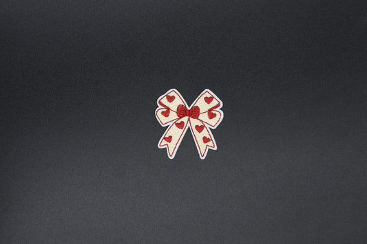 Cream & Red Heart Bow Iron-On Patch