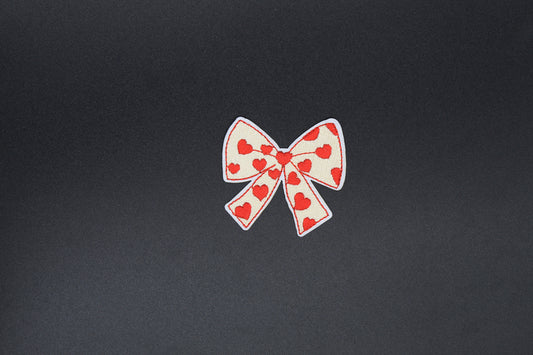 Cream Red Heart Bow Iron-On Patch