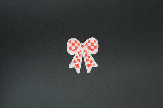 Red Checkered Bow Iron-On Patch