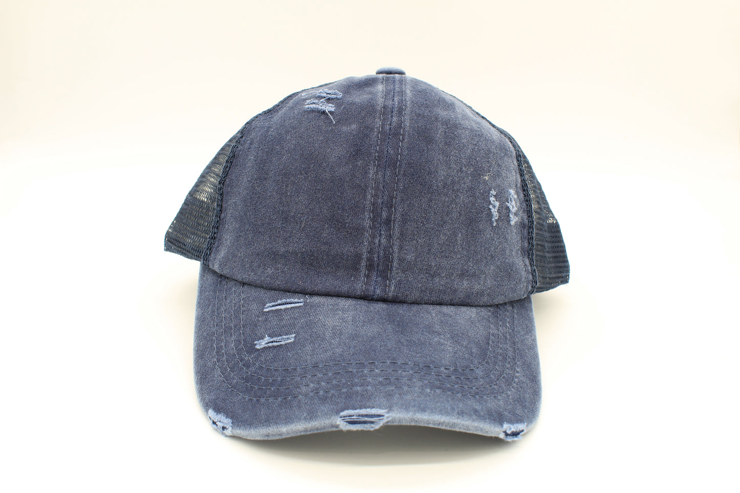 Distressed Navy Ponytail Trucker Hat
